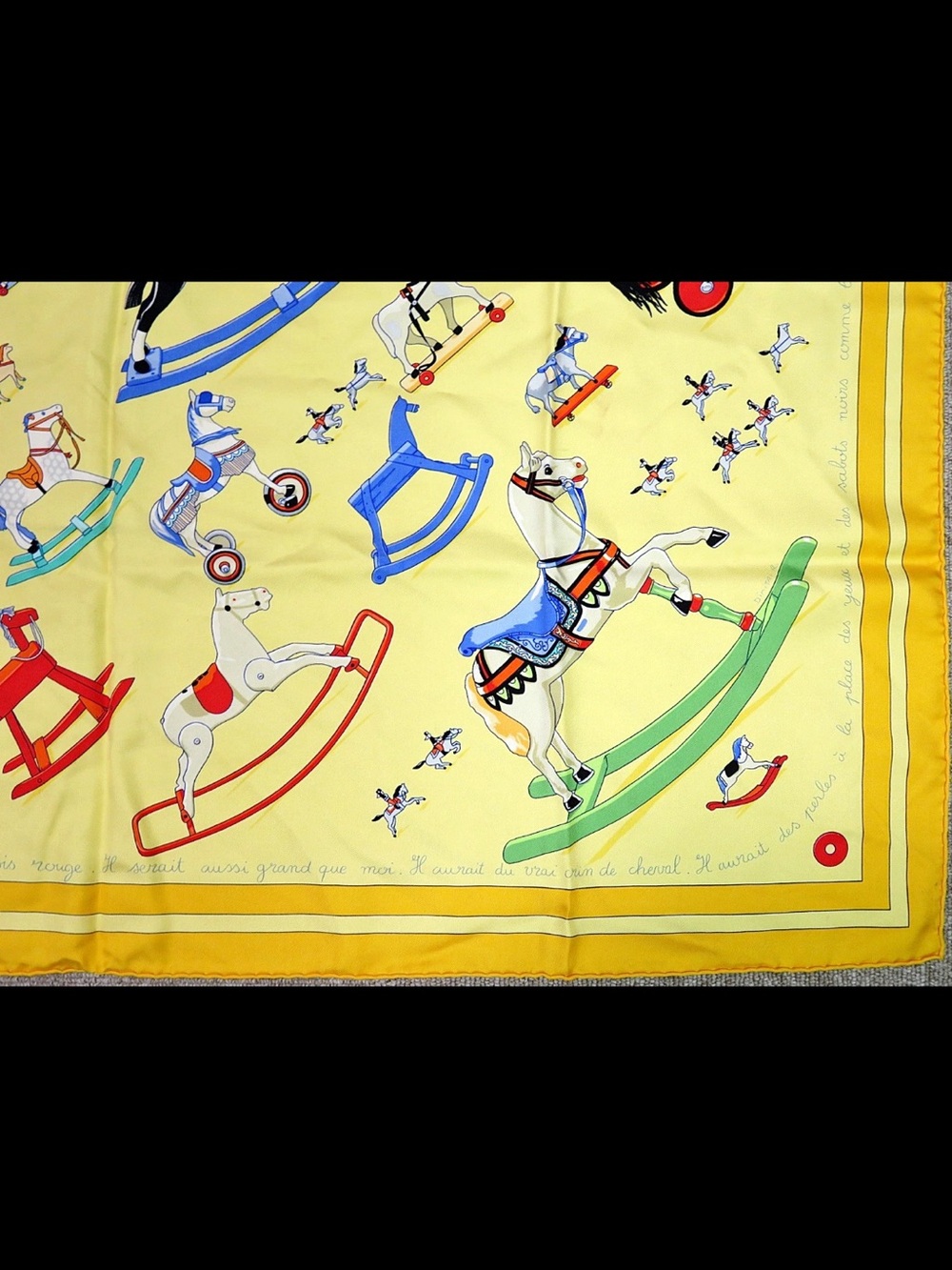 Hermes Yellow Scarf with Multicolor Rocking Horse Motif - Picture 6 of 11